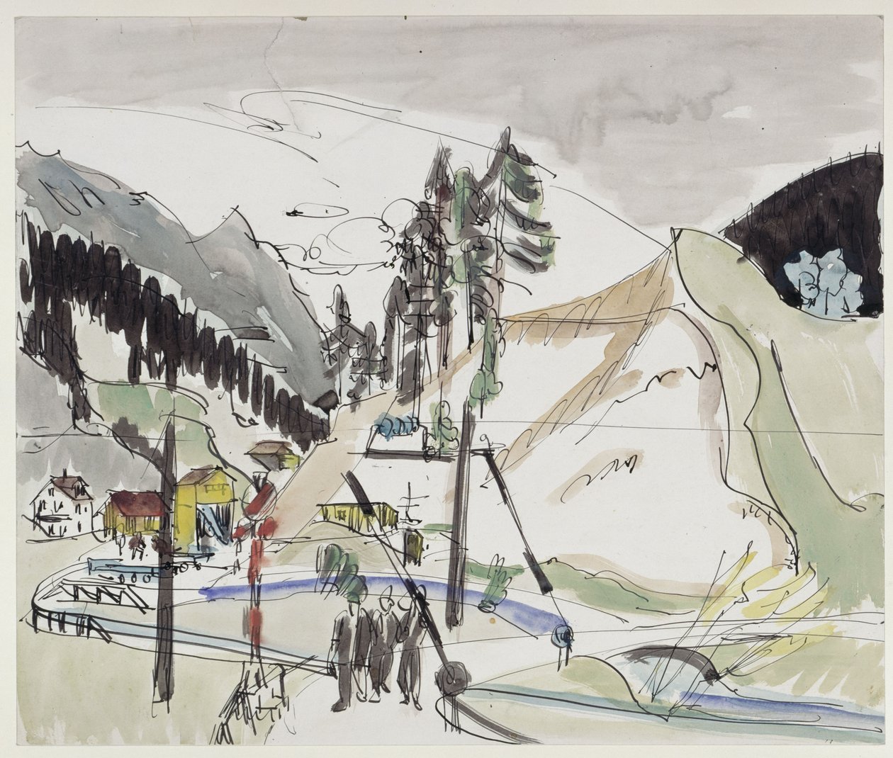 Järnvägsövergång (Frauenkirch med utsikt över grustaget Wildboden) av Ernst Ludwig Kirchner