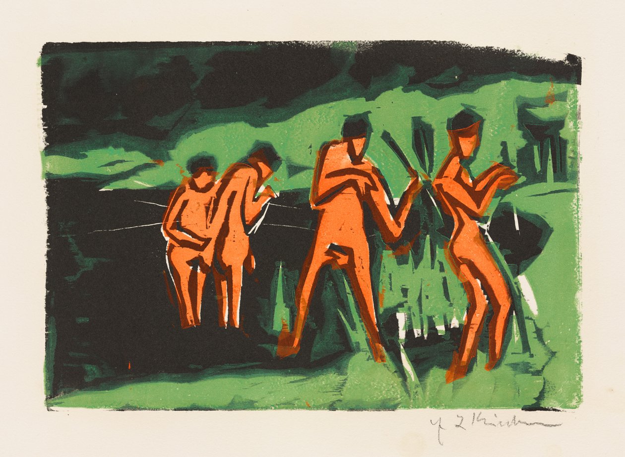 Mit Schilf werfende Badende av Ernst Ludwig Kirchner