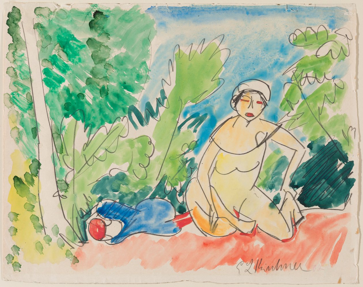 Badare vid sjön , ca 1907 (akvarell över blyerts på papper) av Ernst Ludwig Kirchner