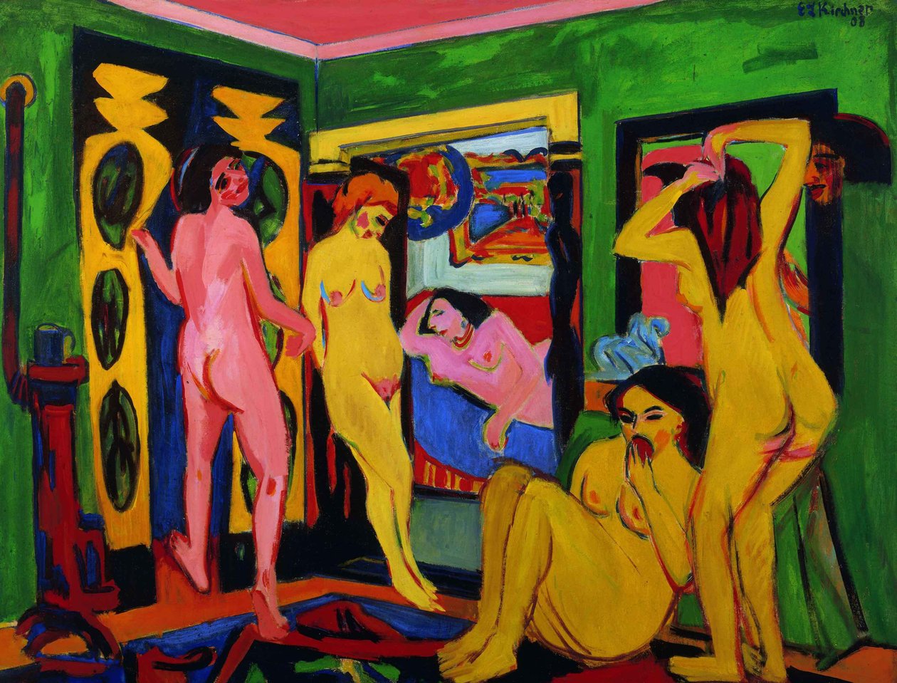 Badande i ett rum, 1909-efter 1926. av Ernst Ludwig Kirchner