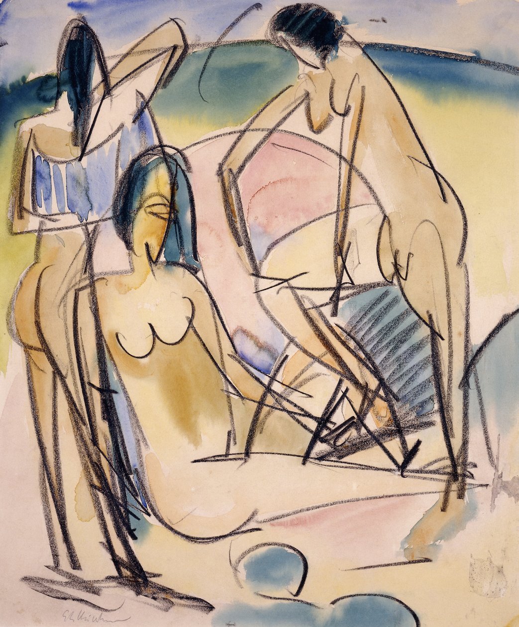 Badande vid stranden, Fehmarn, av Ernst Ludwig Kirchner