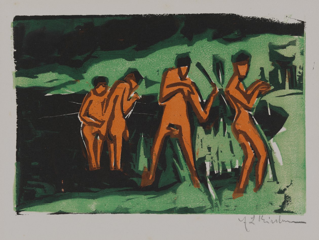 Badgäster som kastar vass av Ernst Ludwig Kirchner