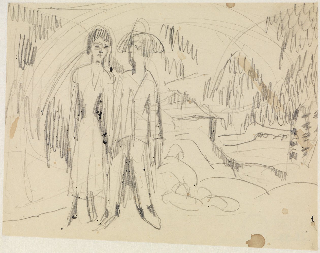 Bondepar framför bergslandskap av Ernst Ludwig Kirchner