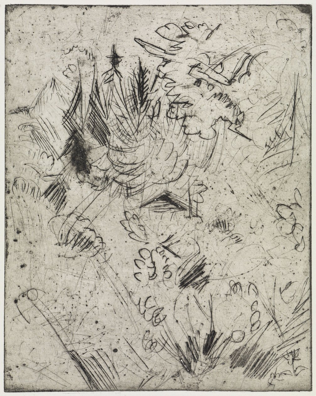 Bergssluttning med stugor och granar/Naken flicka med unga katter av Ernst Ludwig Kirchner
