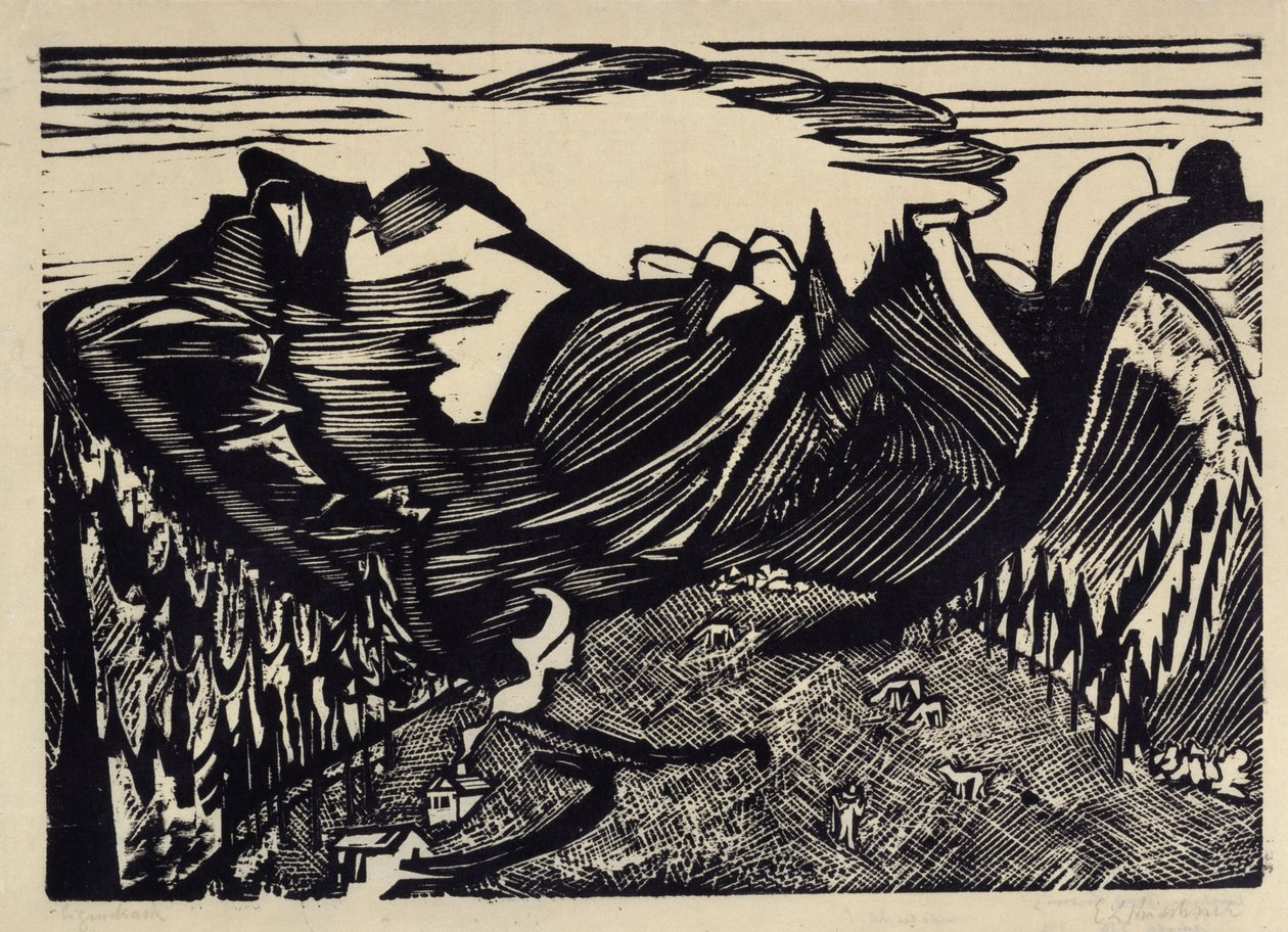 Bergslandskap med alp av Ernst Ludwig Kirchner