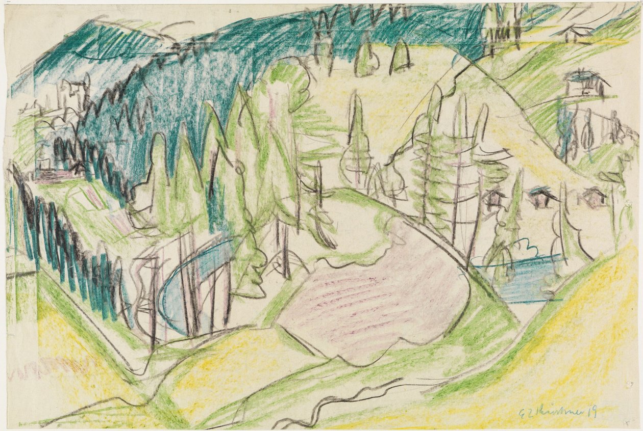 Bergslandskap med granar av Ernst Ludwig Kirchner