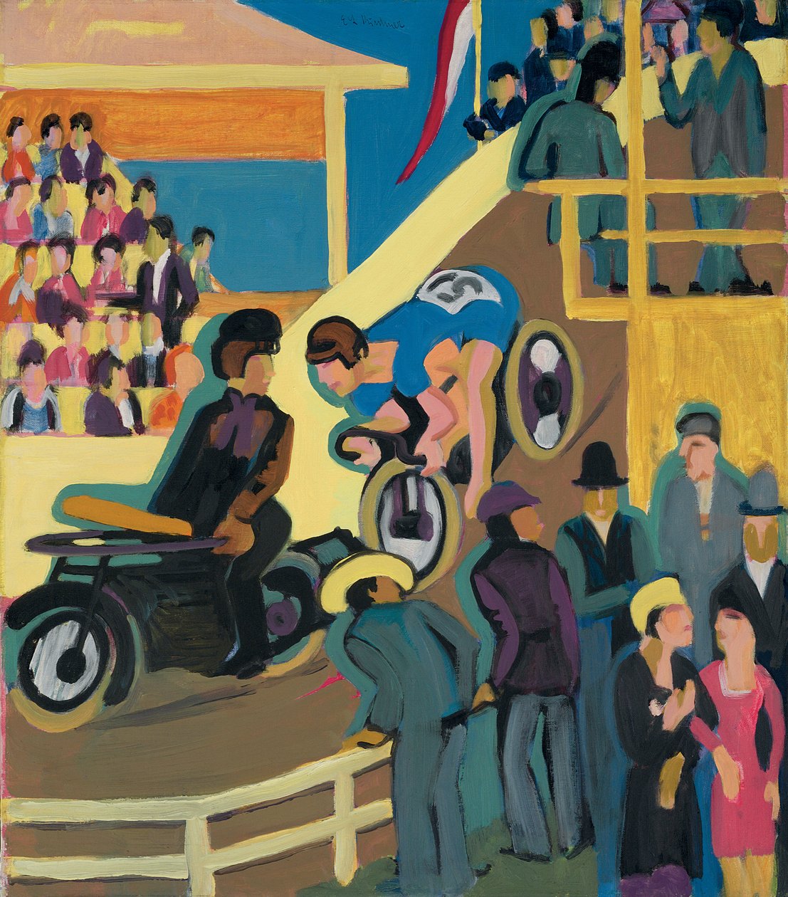 Cykellopp med motorstafett; Cykellopp med motoriserade titlar, 1927-1928 av Ernst Ludwig Kirchner