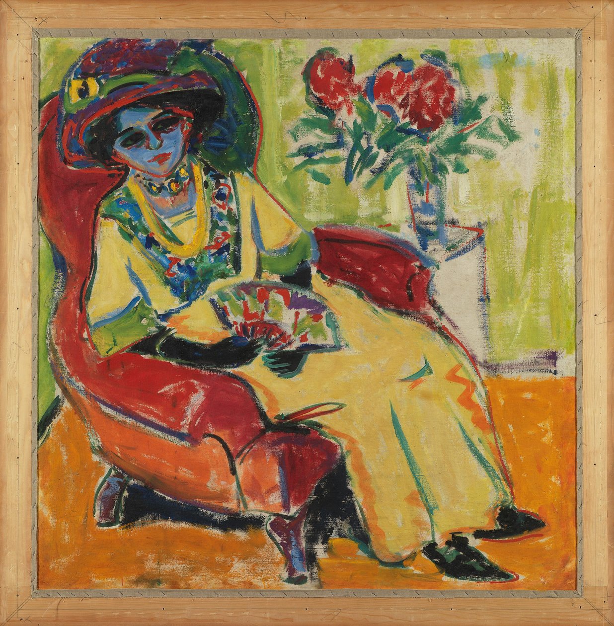 Porträtt av Dodo (Sittande dam) Baksida: Maskeradbal (Masker på gatan) av Ernst Ludwig Kirchner