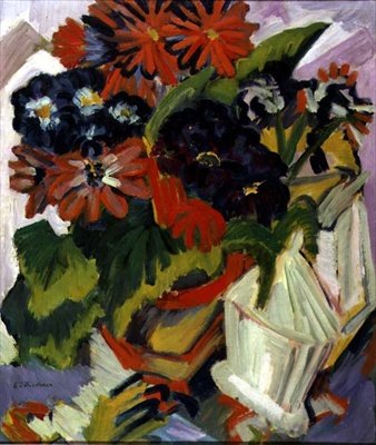 Bukett blommor med en sockerskål av Ernst Ludwig Kirchner