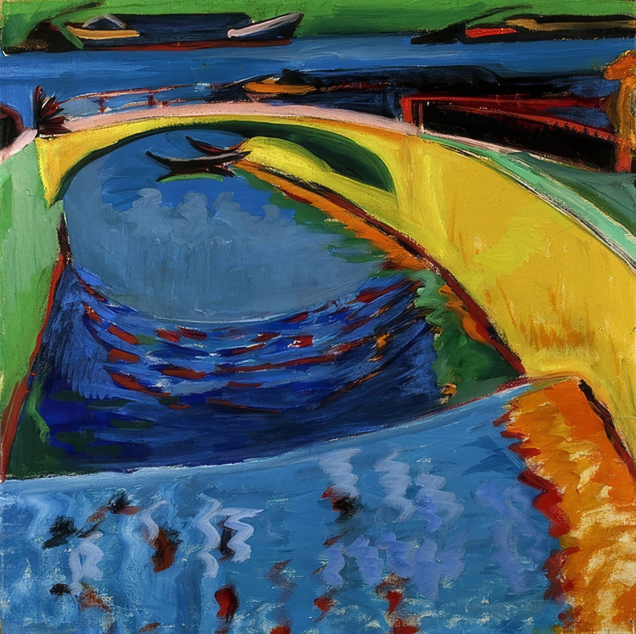 Bro vid mynningen av Prießnitz. Omkring 1910 av Ernst Ludwig Kirchner
