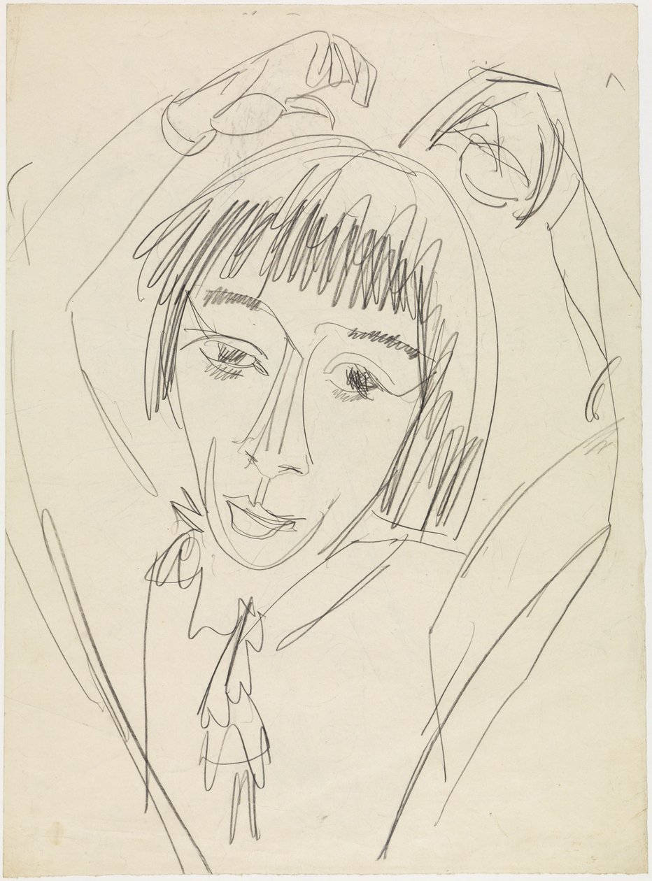 Bröstbild av Gerda med uppsträckta armar av Ernst Ludwig Kirchner