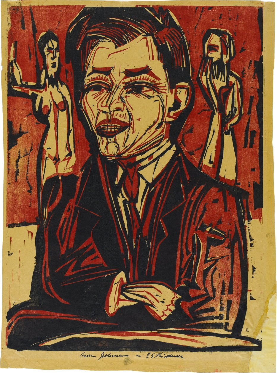 Stort bröstporträtt av Will Grohmann (1887-1968) av Ernst Ludwig Kirchner