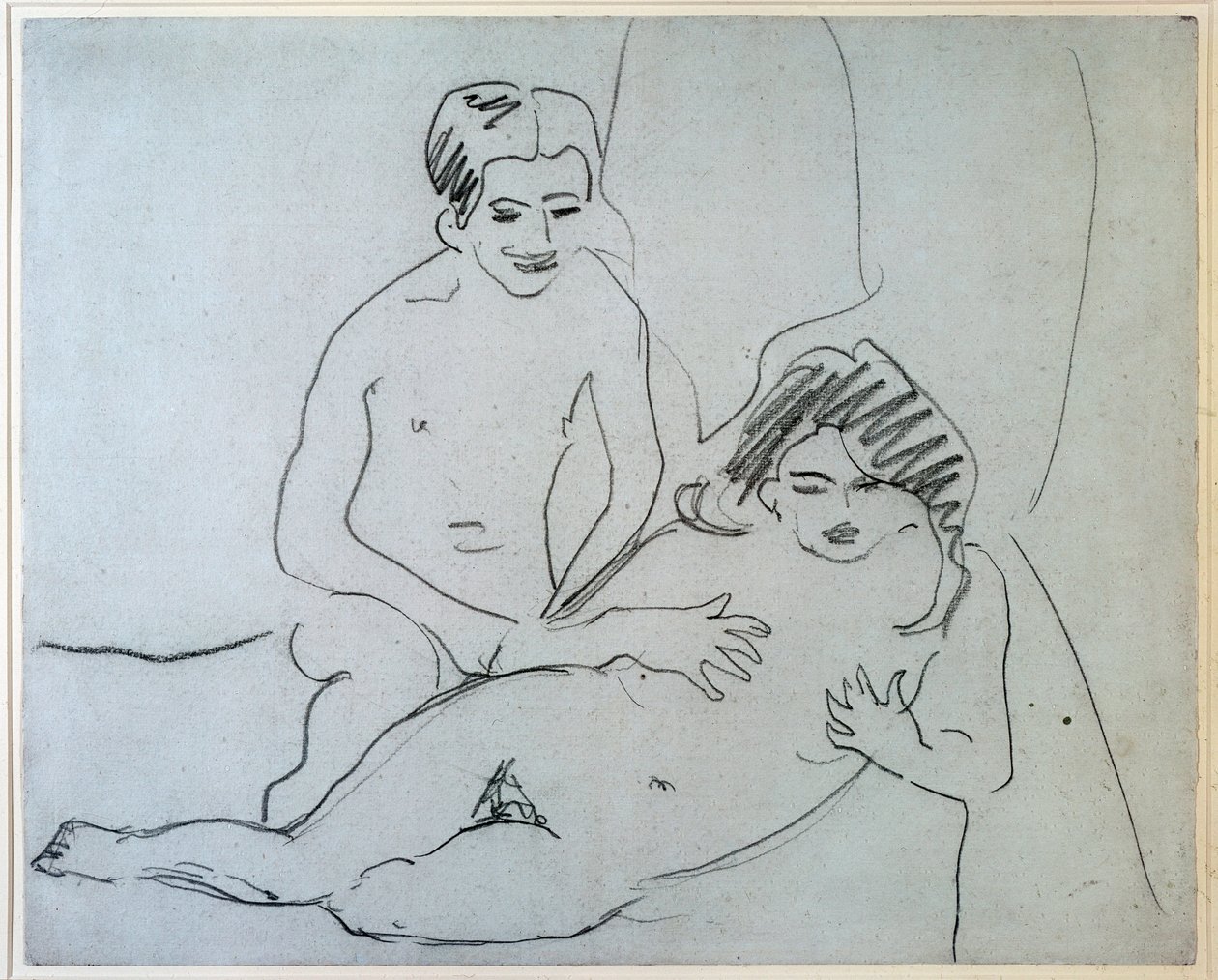 Par Ett nakent par som ligger på en säng - teckning av Ernst Ludwig Kirchner (1880-1938) New York, Museum of Modern Art av Ernst Ludwig Kirchner