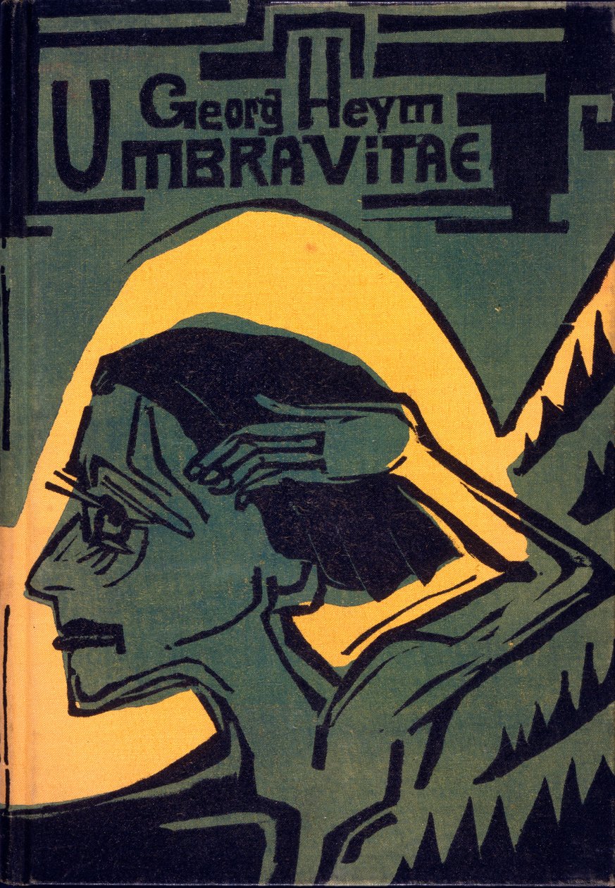 Omslaget till "Umbra Vitae" av Georg Heym, publicerat 1924. av Ernst Ludwig Kirchner
