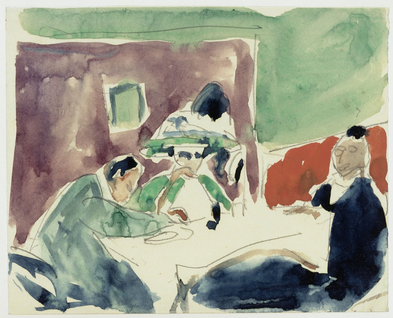 Dam (Dodo?) och två män vid ett bord på kaféet av Ernst Ludwig Kirchner