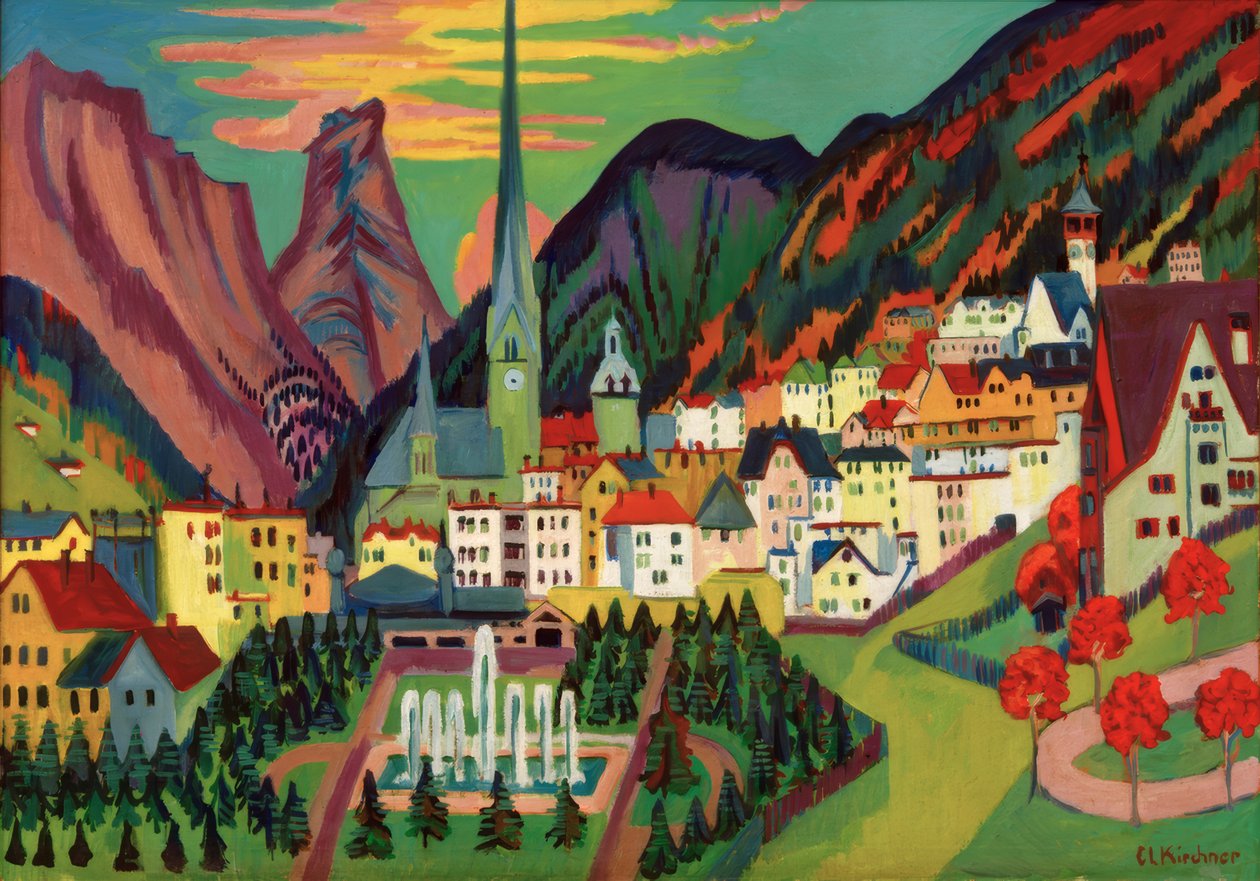 Davos med kyrkan. Davos på sommaren av Ernst Ludwig Kirchner