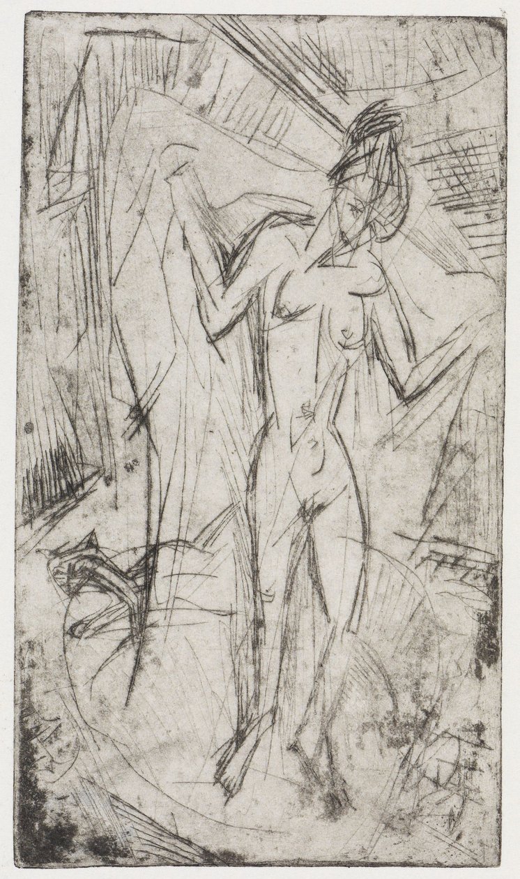 Dansen mellan kvinnorna/Badande kvinnor med katt av Ernst Ludwig Kirchner
