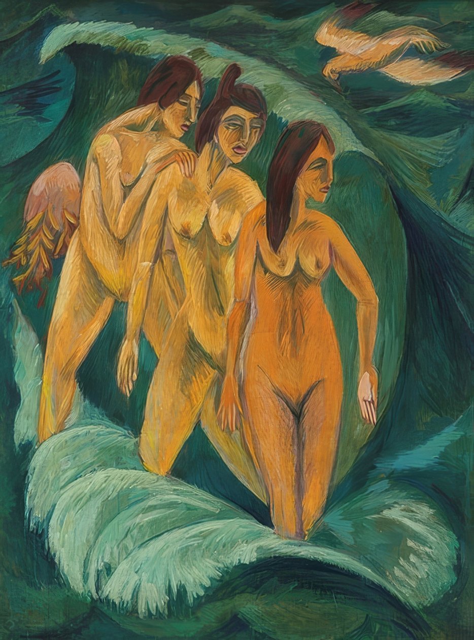 De tre badgästerna. 1913 av Ernst Ludwig Kirchner