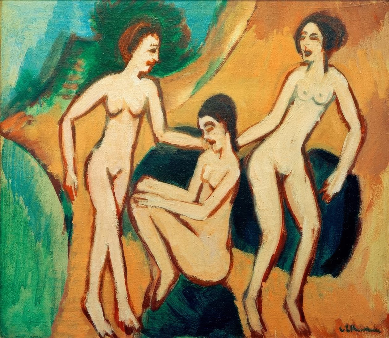 Tre badgäster på stranden av Ernst Ludwig Kirchner