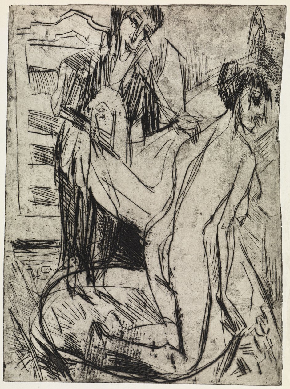 Tre figurer/En kvinna torkar av en badande av Ernst Ludwig Kirchner