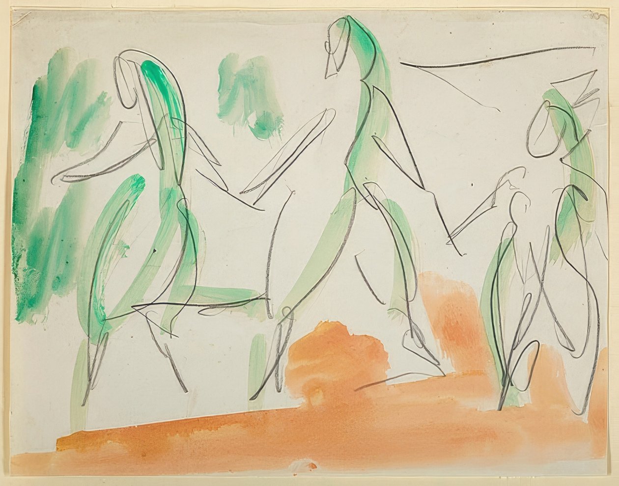 Tre dansare. 1911 Folkwang skissbok (s. 34) av Ernst Ludwig Kirchner