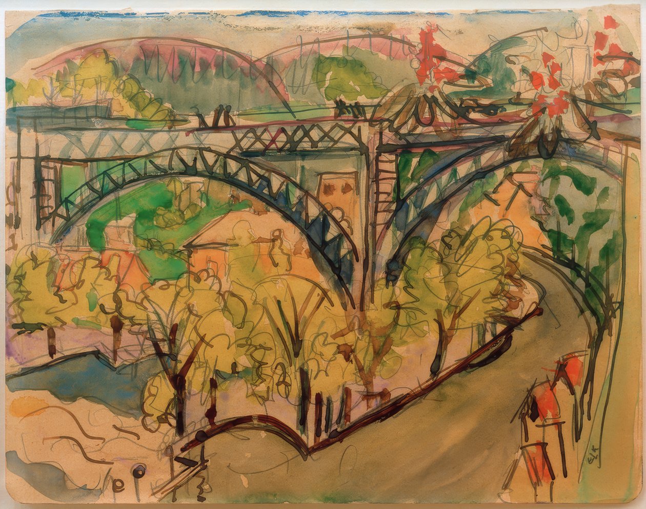 E.L. Kirchner, järnvägsbro / 1916 av Ernst Ludwig Kirchner