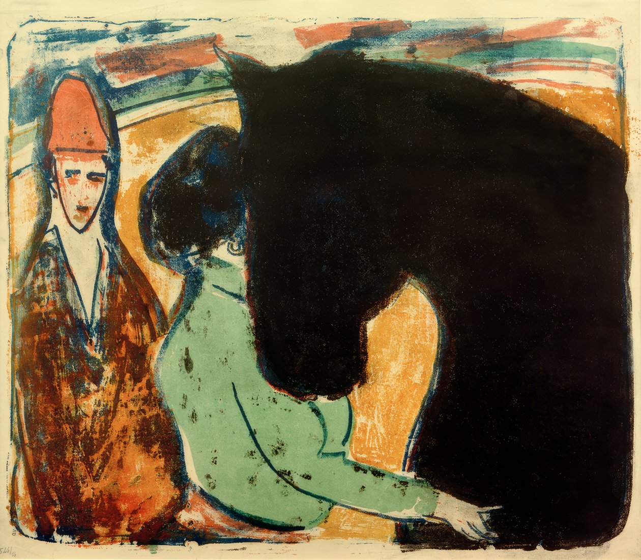 E.L. Kirchner, svart hingst, ryttare och clown av Ernst Ludwig Kirchner