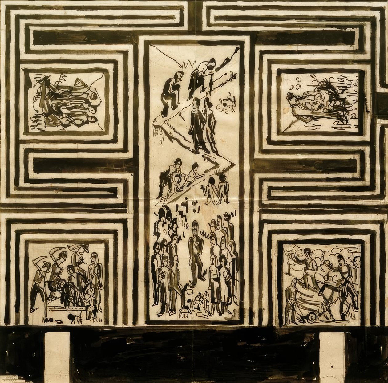 Utkast för att måla balsalens långa vägg av Ernst Ludwig Kirchner