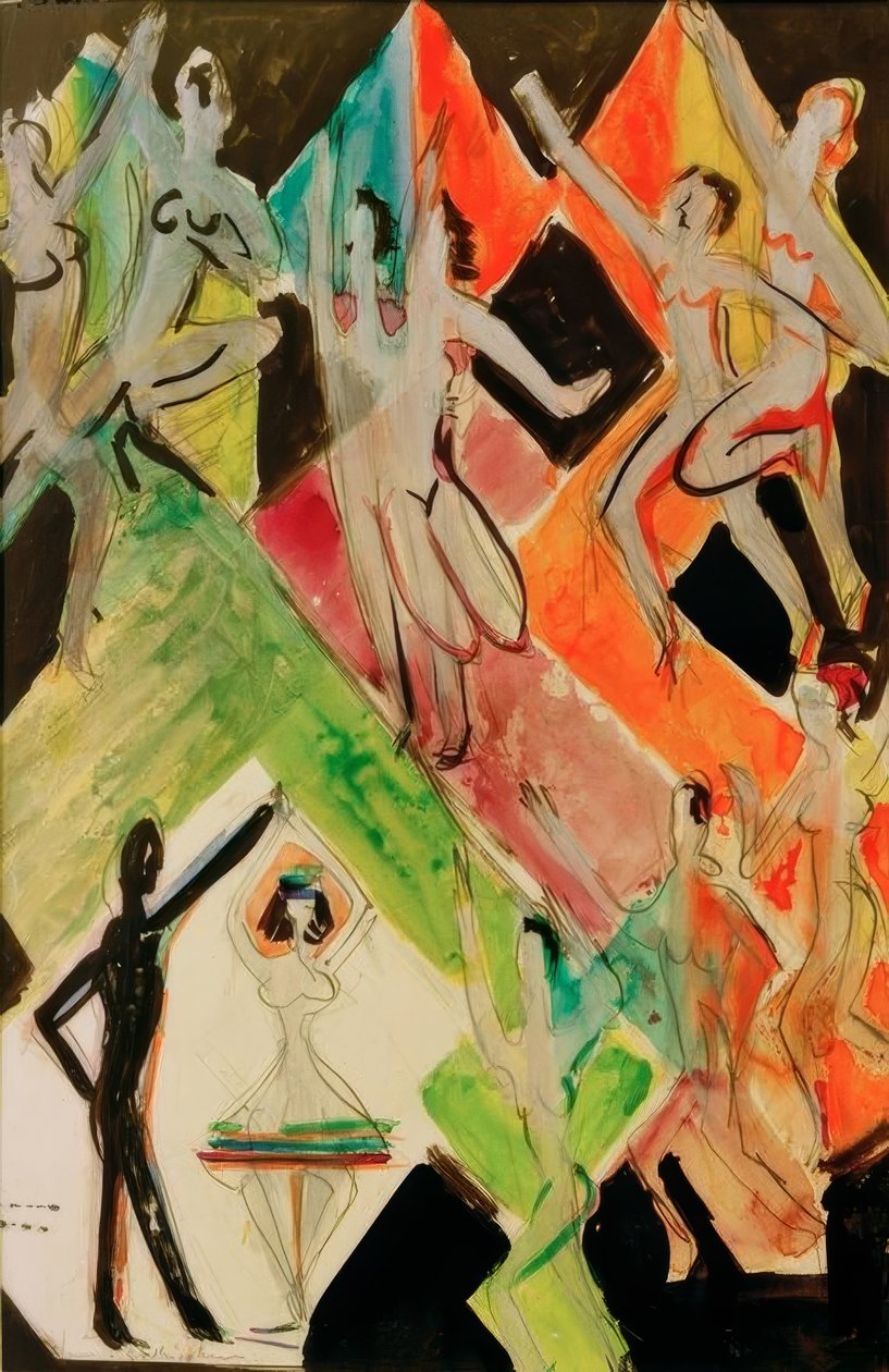 Utkast till väggmålningens dans av färger av Ernst Ludwig Kirchner