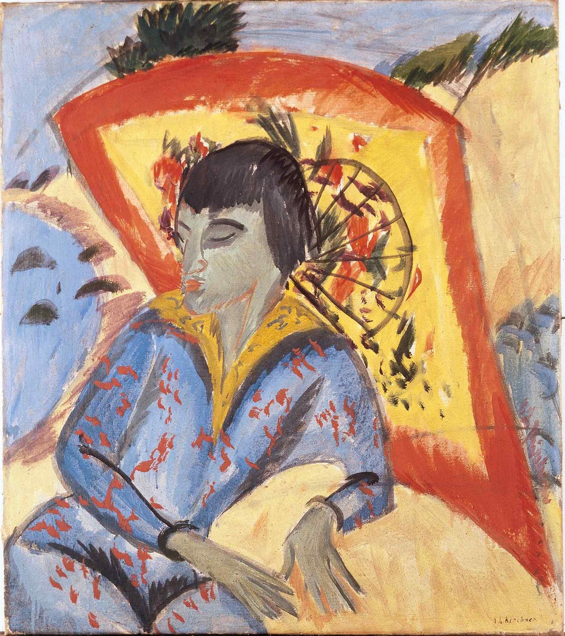 Erna med japanskt paraply, 1913. av Ernst Ludwig Kirchner