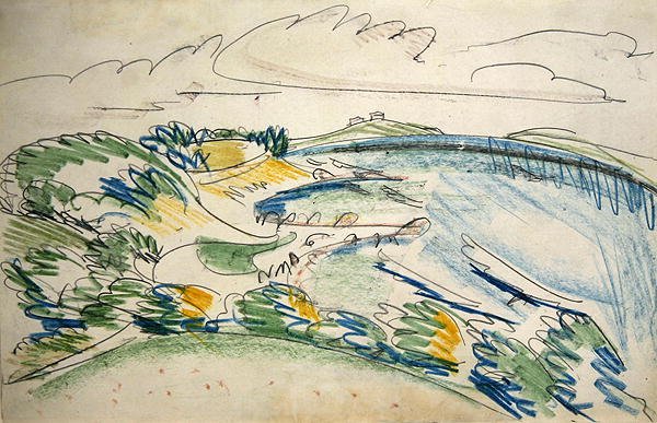Fehmarn Coast nära Wulfen (penna och vaxkrita på papper) av Ernst Ludwig Kirchner