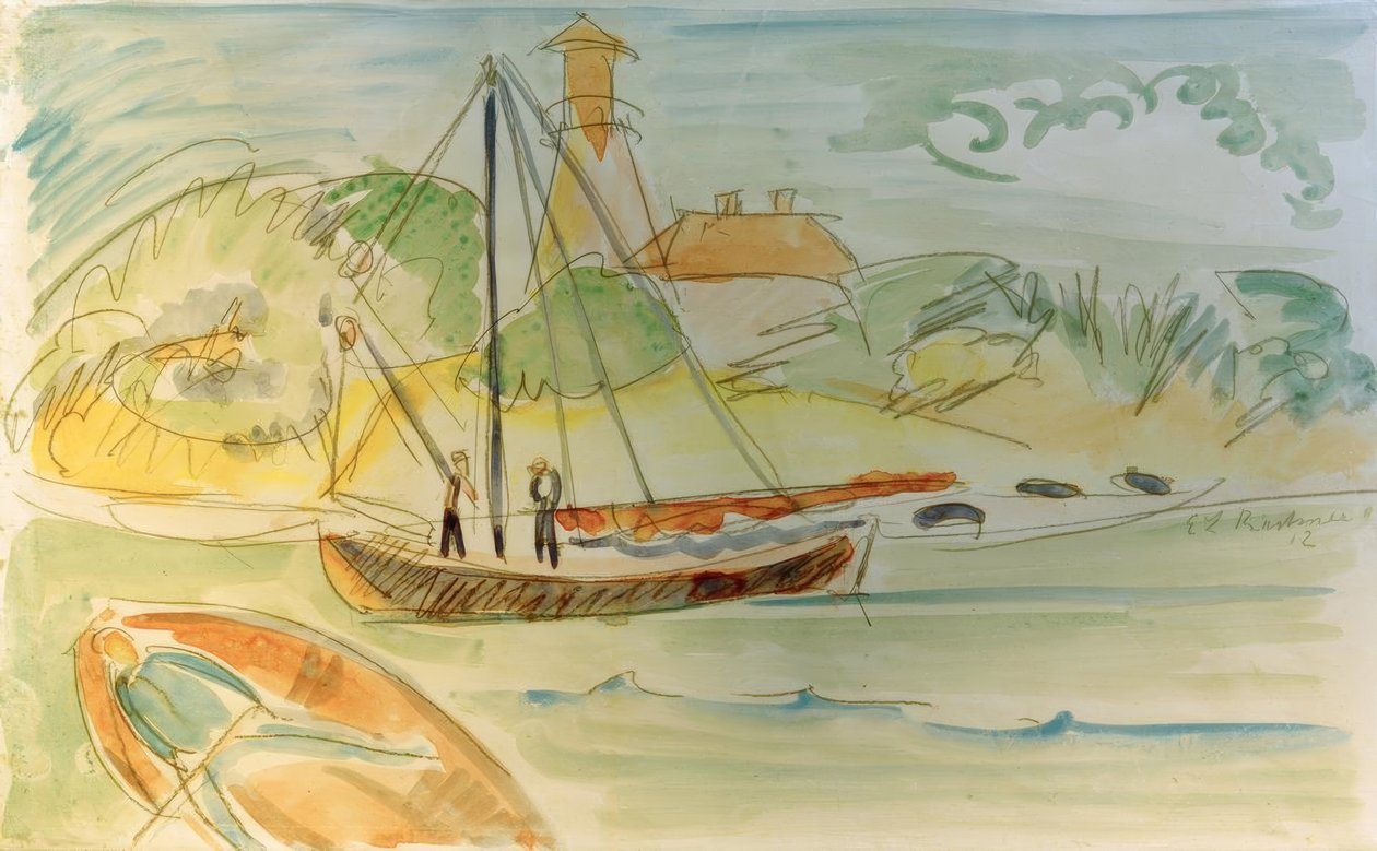 Fehmarn-kusten med fyr av Ernst Ludwig Kirchner
