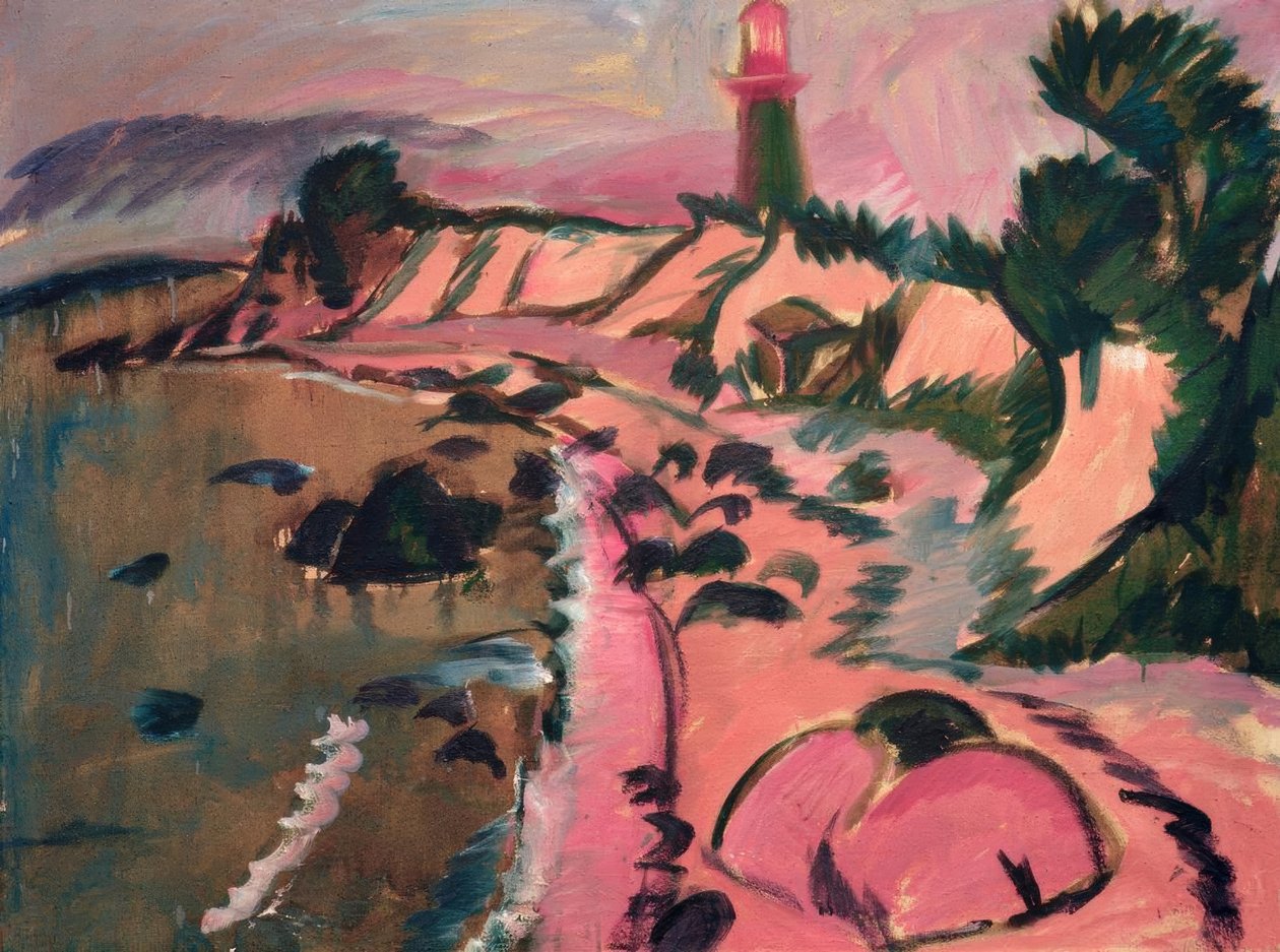Fehmarn-kusten med fyr av Ernst Ludwig Kirchner