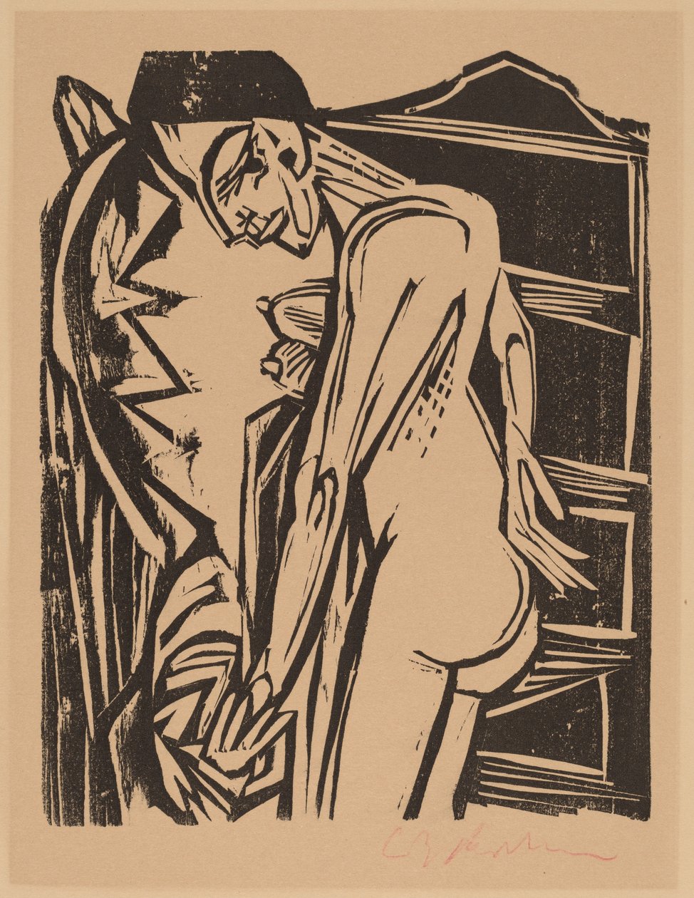 Naken kvinna före ett skåp av Ernst Ludwig Kirchner