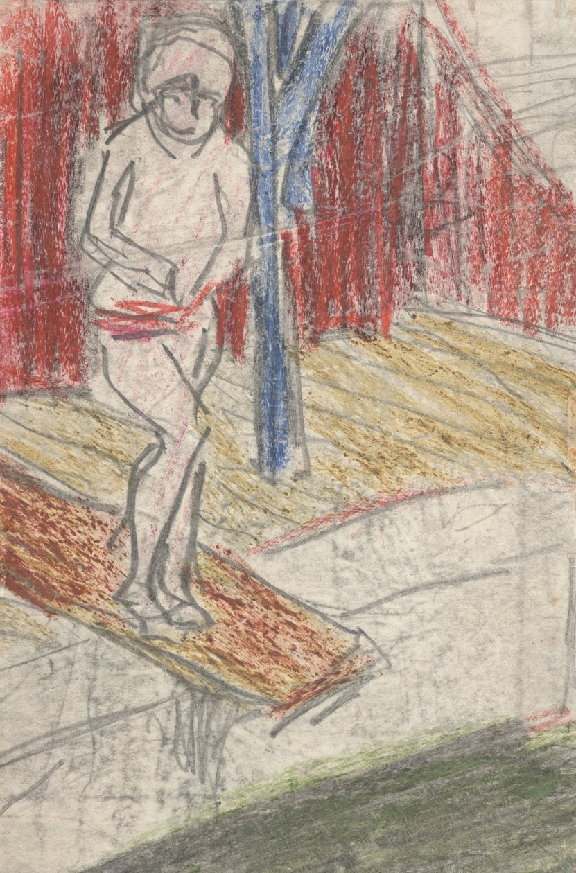 Figur på hoppbräda (penna och krita på papper) av Ernst Ludwig Kirchner