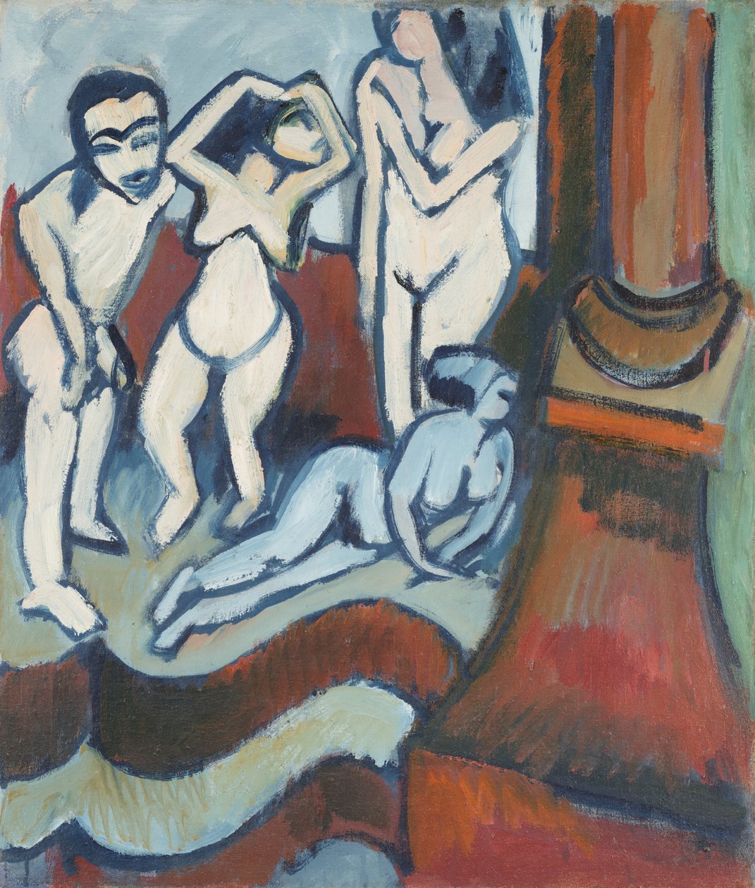 Fyra träskulpturer (recto) av Ernst Ludwig Kirchner