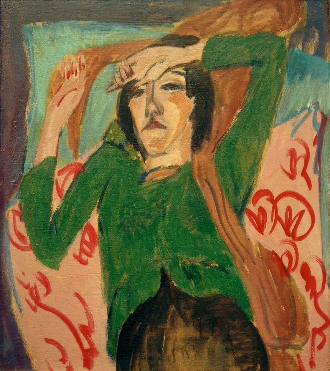 Kvinna i grön jacka av Ernst Ludwig Kirchner