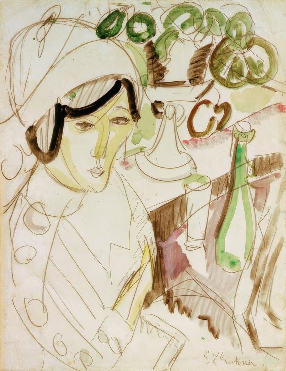 Kvinna med en rund hatt (Erna) av Ernst Ludwig Kirchner