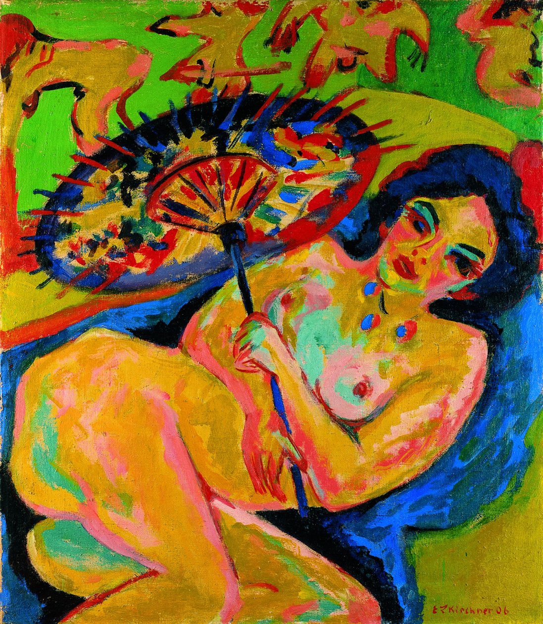 Flicka under ett japanskt paraply, ca. 1909 av Ernst Ludwig Kirchner