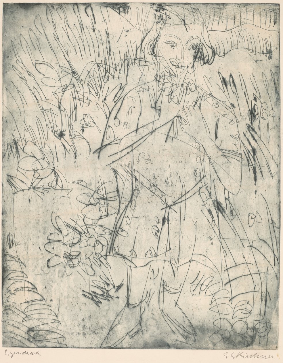 Flicka med blommor av Ernst Ludwig Kirchner