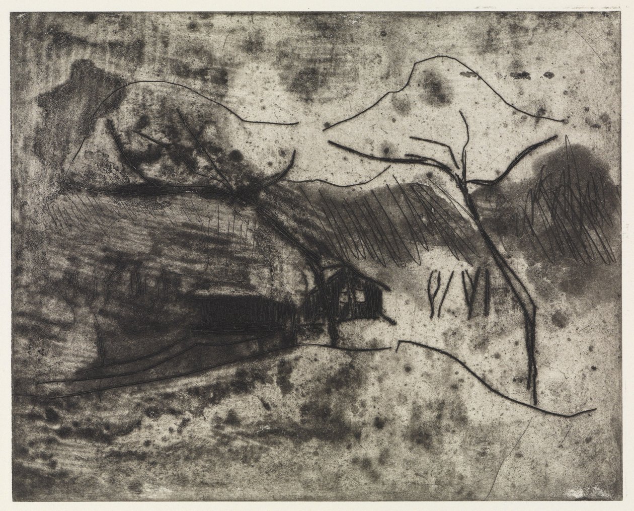 Stuga under träd i snön / Strand, vind, båtar av Ernst Ludwig Kirchner