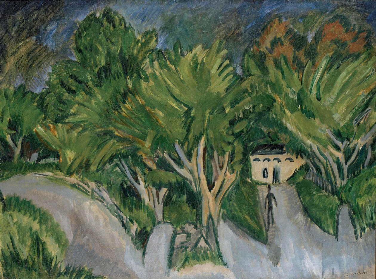 Hus under träd (Fehmarn) av Ernst Ludwig Kirchner