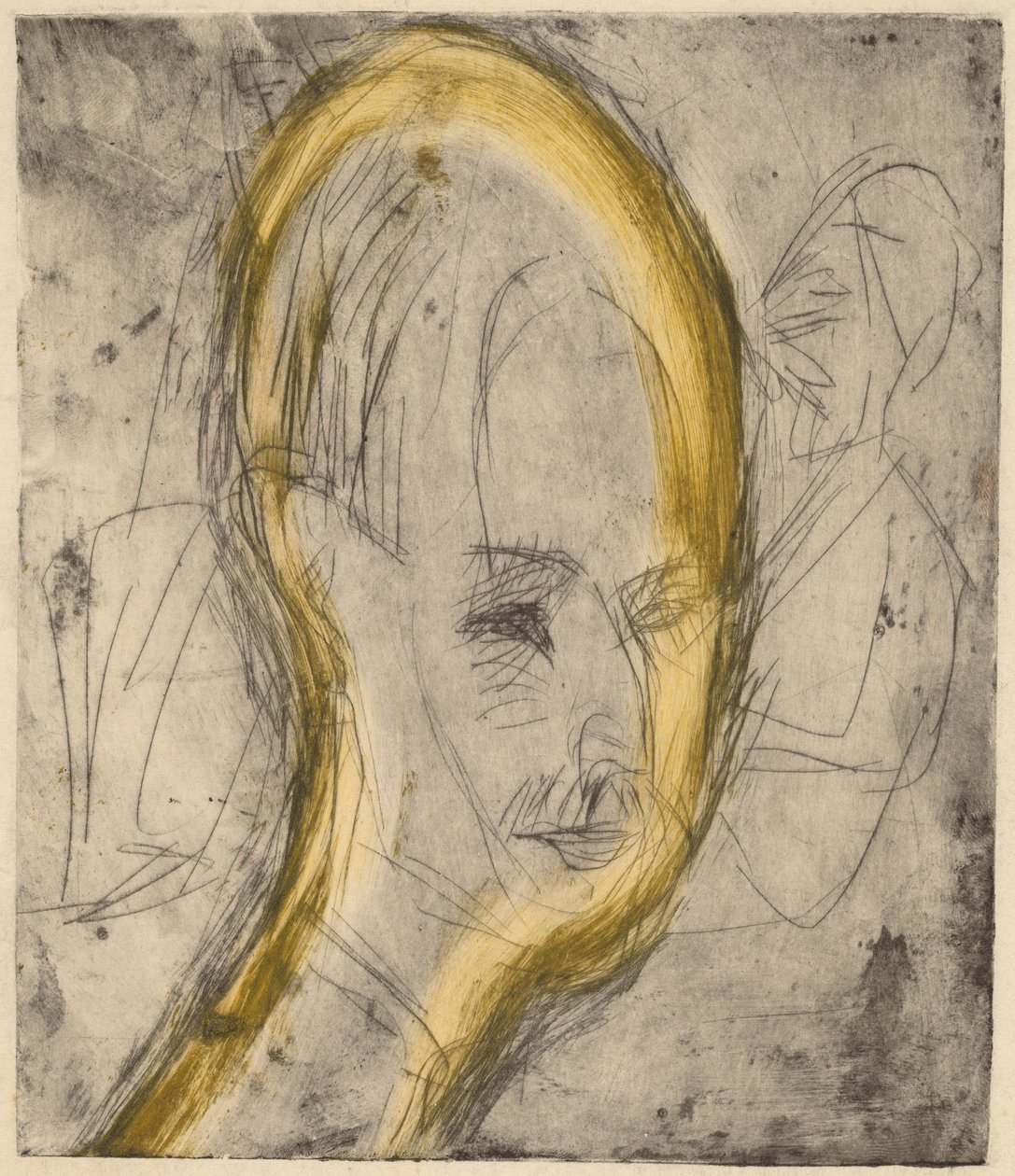 Chef för Dr. Bauer, 1921 (etsning och torrnål tryckt i svart med gul monotypavtorkning) av Ernst Ludwig Kirchner