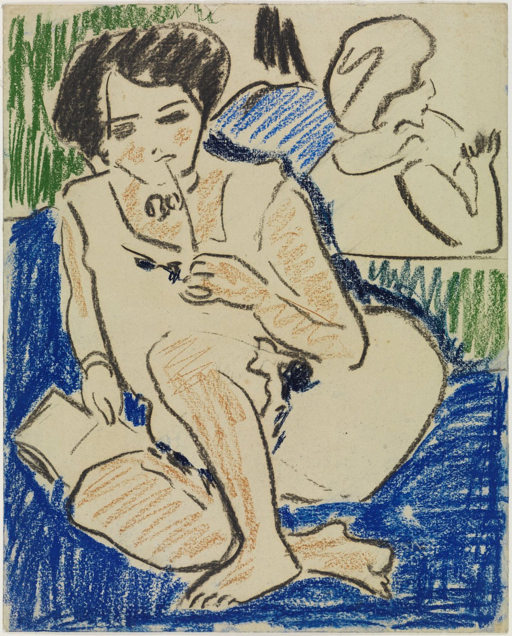 Hukande kvinna med bok av Ernst Ludwig Kirchner