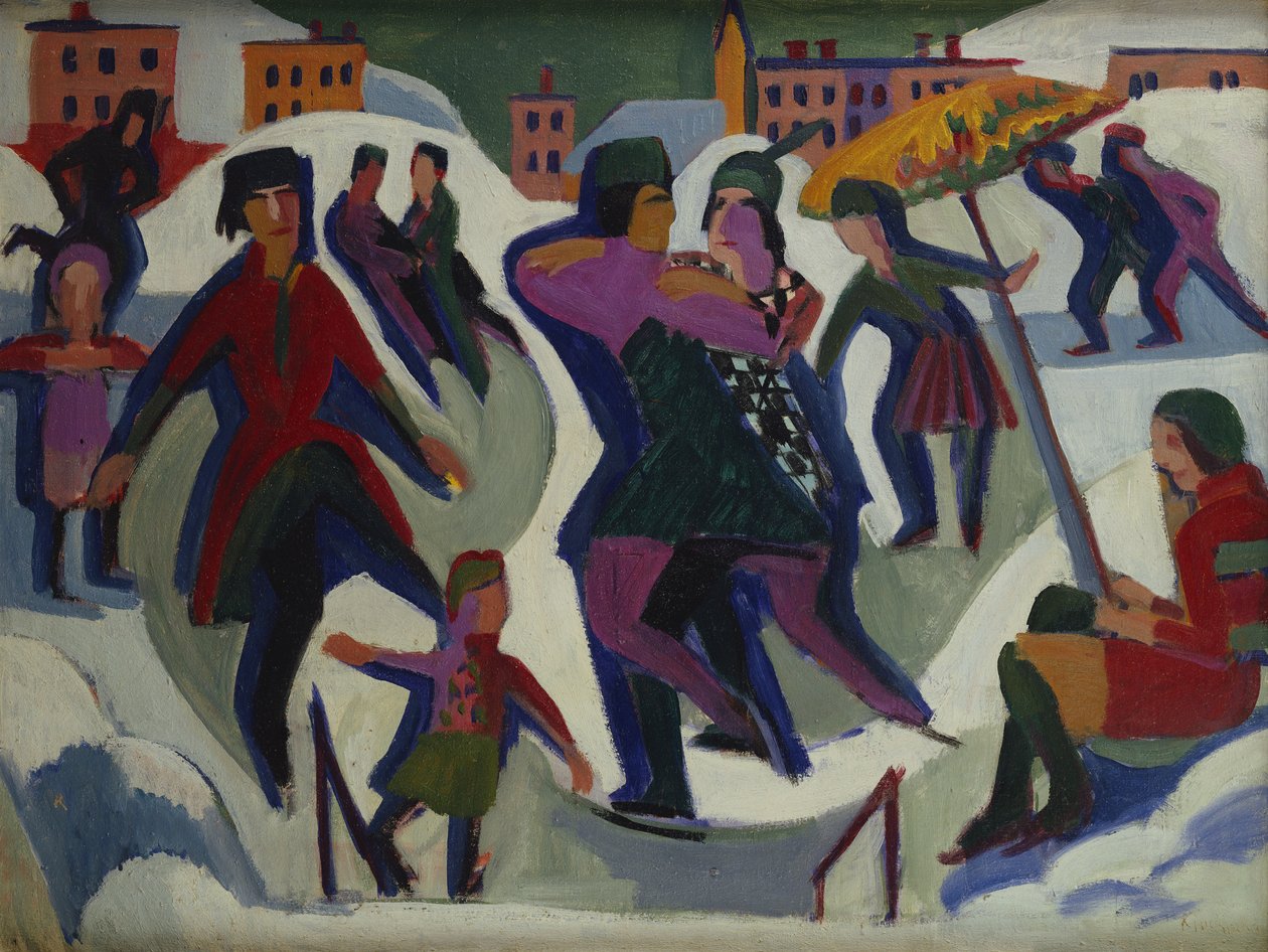 Skridskobana med skridskoåkare, 1925 av Ernst Ludwig Kirchner