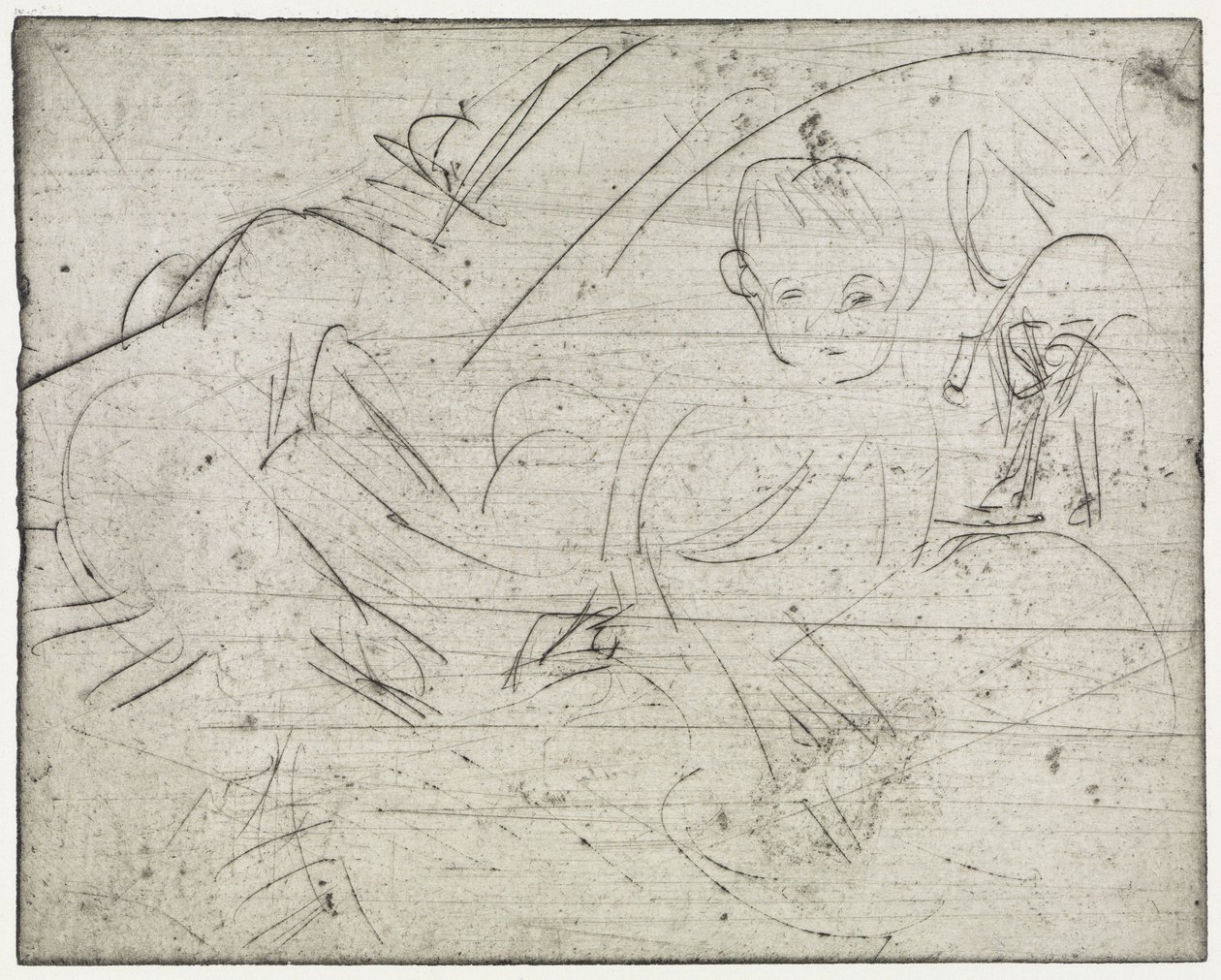Barn med japanskt parasoll/Liggande pojke och katt av Ernst Ludwig Kirchner