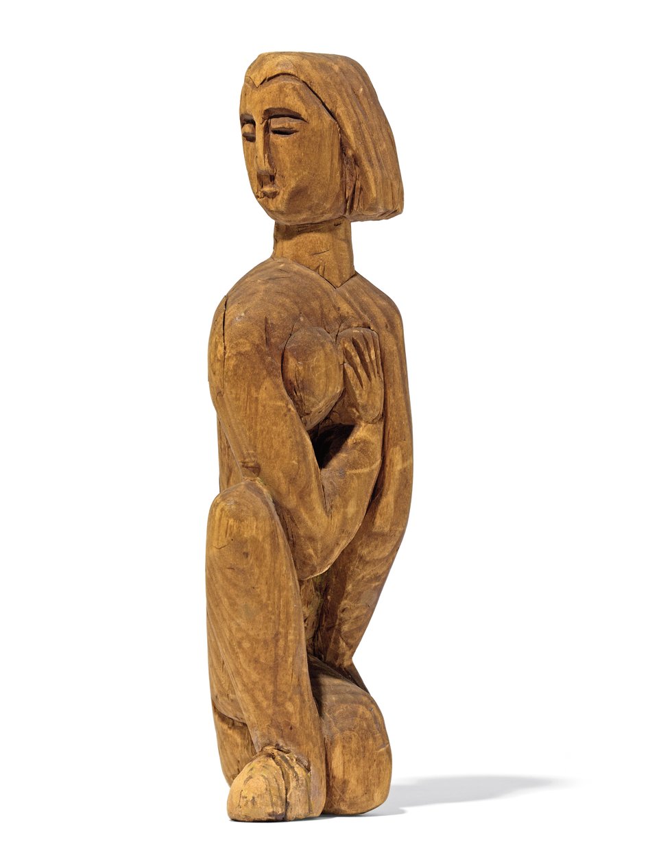 knästående, vänstervänt huvud, höger hand på vänstra bröstet; Knästående, huvud vridet åt vänster, höger hand på vänster bröst, 1912 av Ernst Ludwig Kirchner