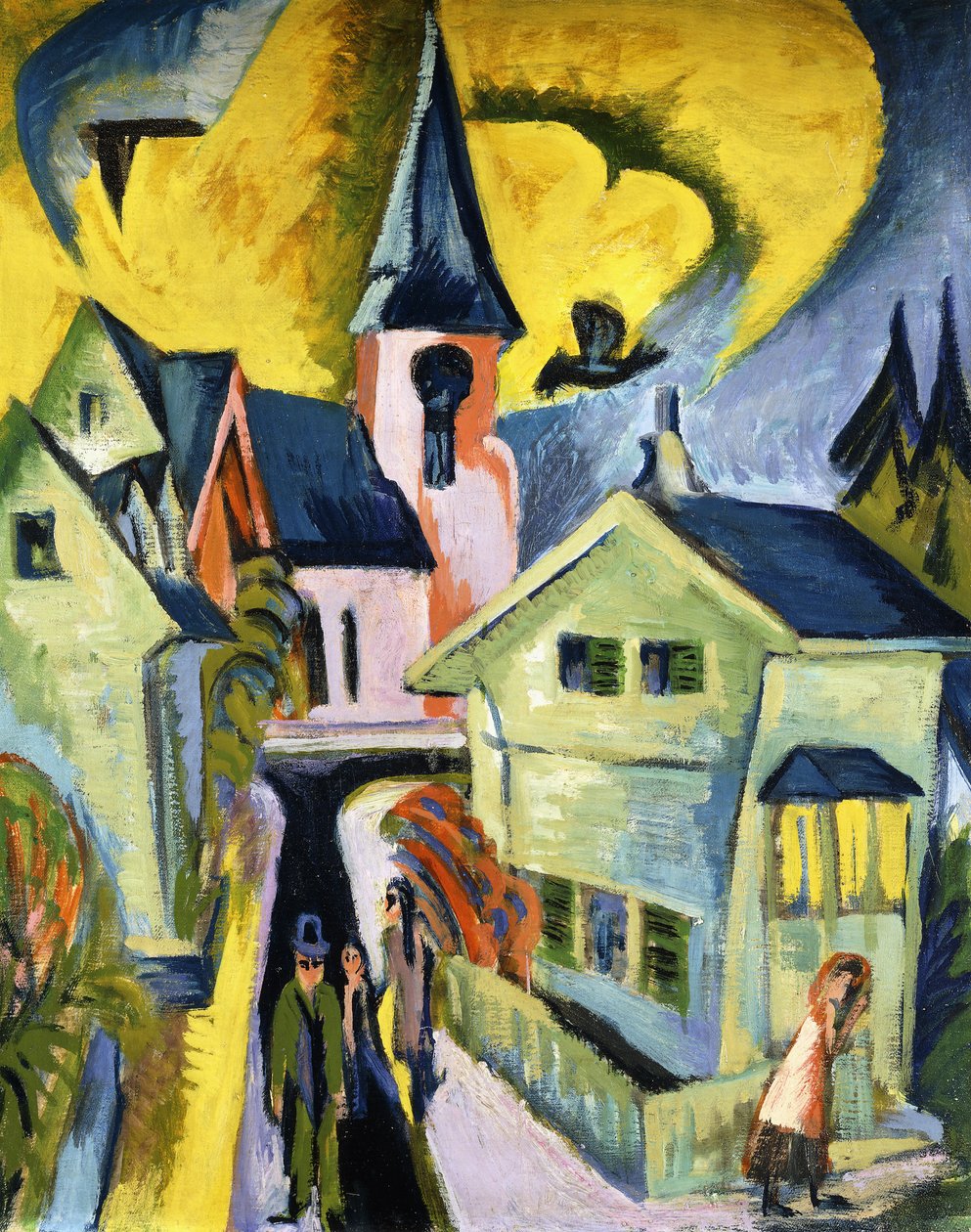Koenigstein med Röda kyrkan; Koenigstein med röd kyrka av Ernst Ludwig Kirchner