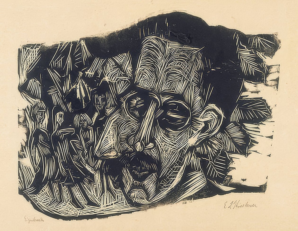 Chef Dr. Ludwig Binswanger och små flickor. 1917/18 av Ernst Ludwig Kirchner
