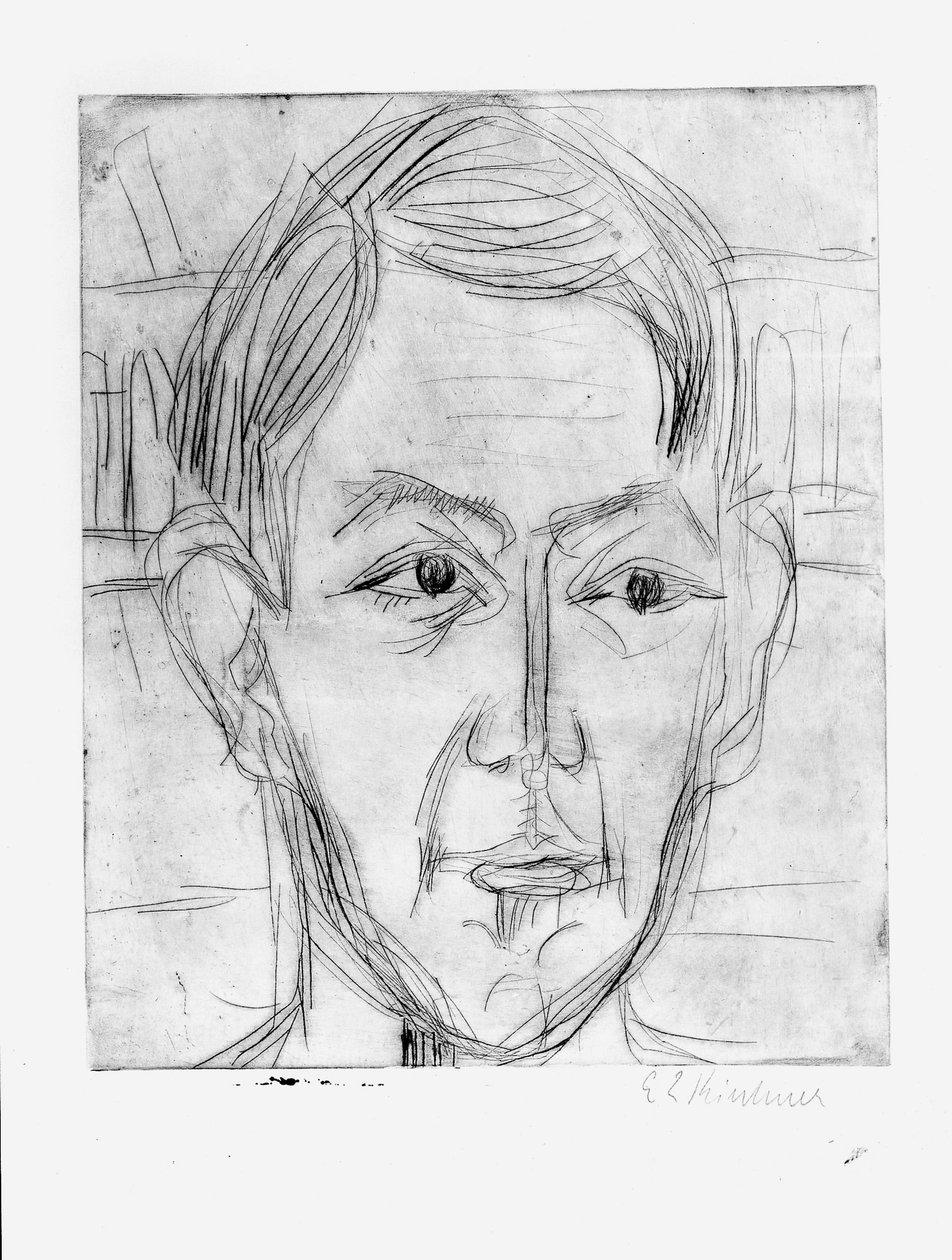 Huvud av en ung man (dr Hans Bütow) av Ernst Ludwig Kirchner